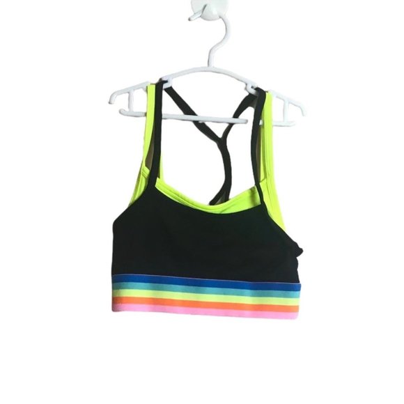 Fabletics Sports Bra Women XXS Rainbow Band Double Strap Elastic Band - Picture 1 of 3